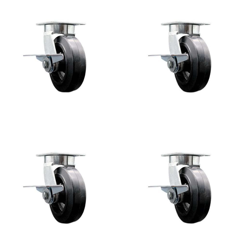 SCC-KP30S620-RSR-SLB-4 Kingpinless Rubber on Cast Iron Swivel Top Plate Caster with 6 x 2 in. Black Wheels - 1800 lbs Total Capacity - Set of 4