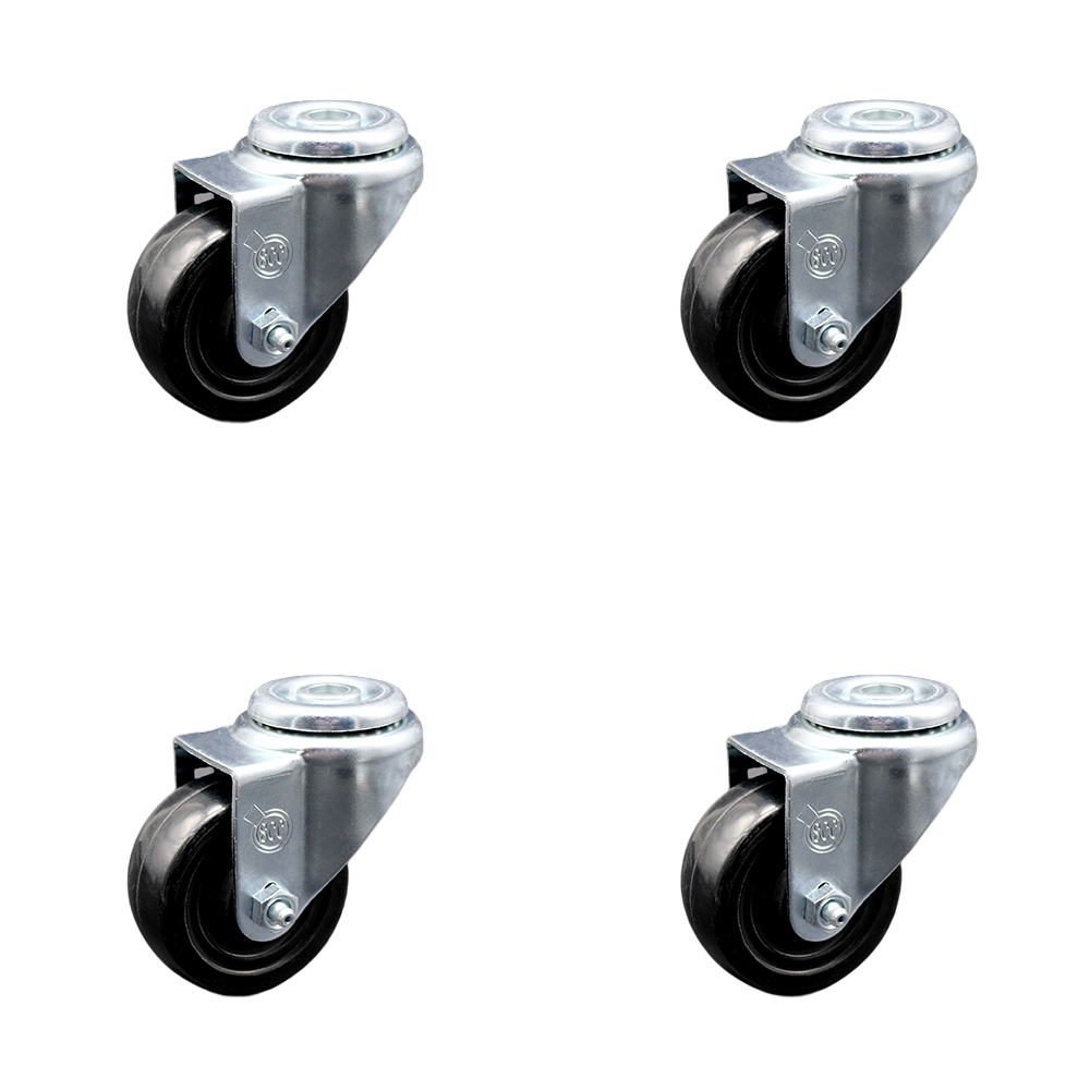 SCC-BH20S314-HRS-4 Hard Rubber Swivel Bolt Hole Caster with 3 x 1.25 in. Black Wheels - Set of 4