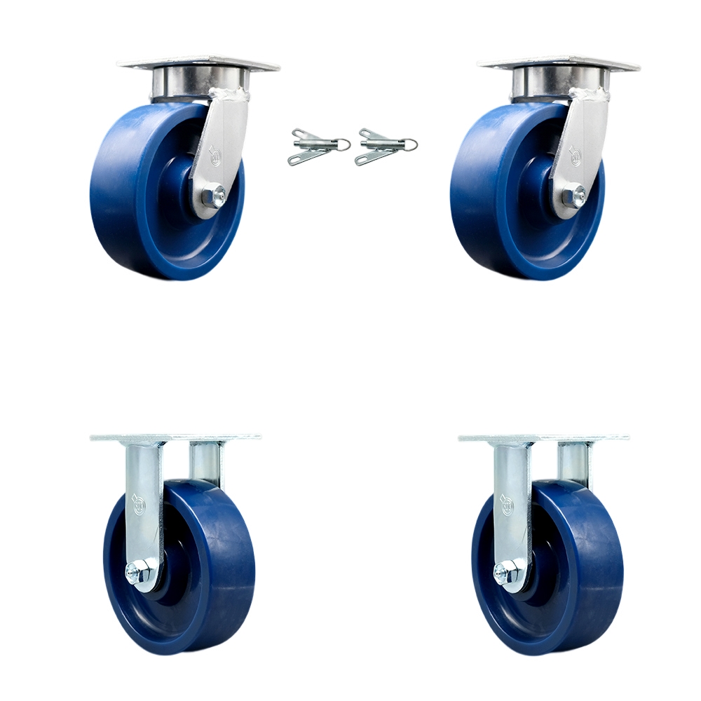 SCC-KP30S620-SPUR-BSL-2-R-2 Kingpinless Solid Polyurethane Swivel Top Plate Caster with 6 x 2 in. Blue Wheels - 4800 lbs Total Capacity - Set of 4