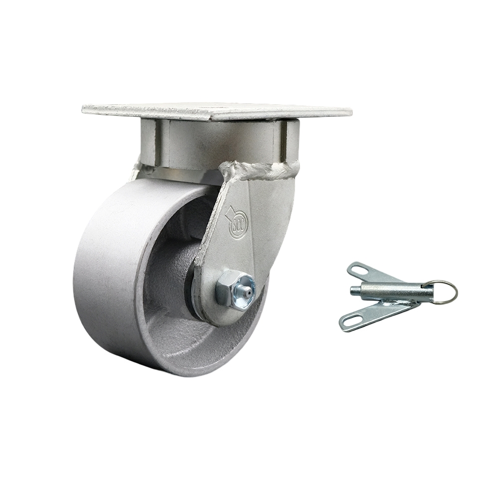 Kingpinless Semi Steel Cast Iron Swivel Top Plate Caster with 4 x 2 in. Silver Wheel & Bolt on Swivel Lock - 1000 lbs Capacity per Caster