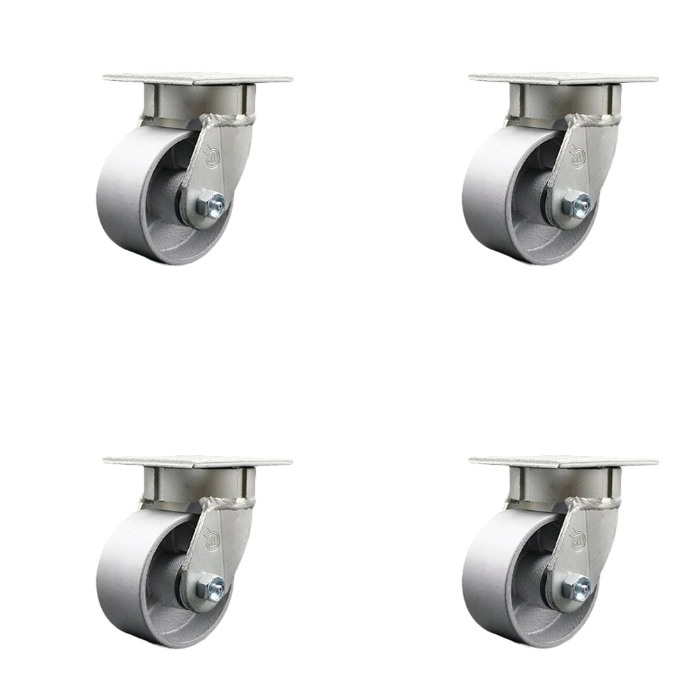 SCC-KP30S420-SSR-4 Kingpinless Semi Steel Cast Iron Swivel Top Plate Caster with 4 x 2 in. Silver Wheels - 4000 lbs Total Capacity - Set of 4