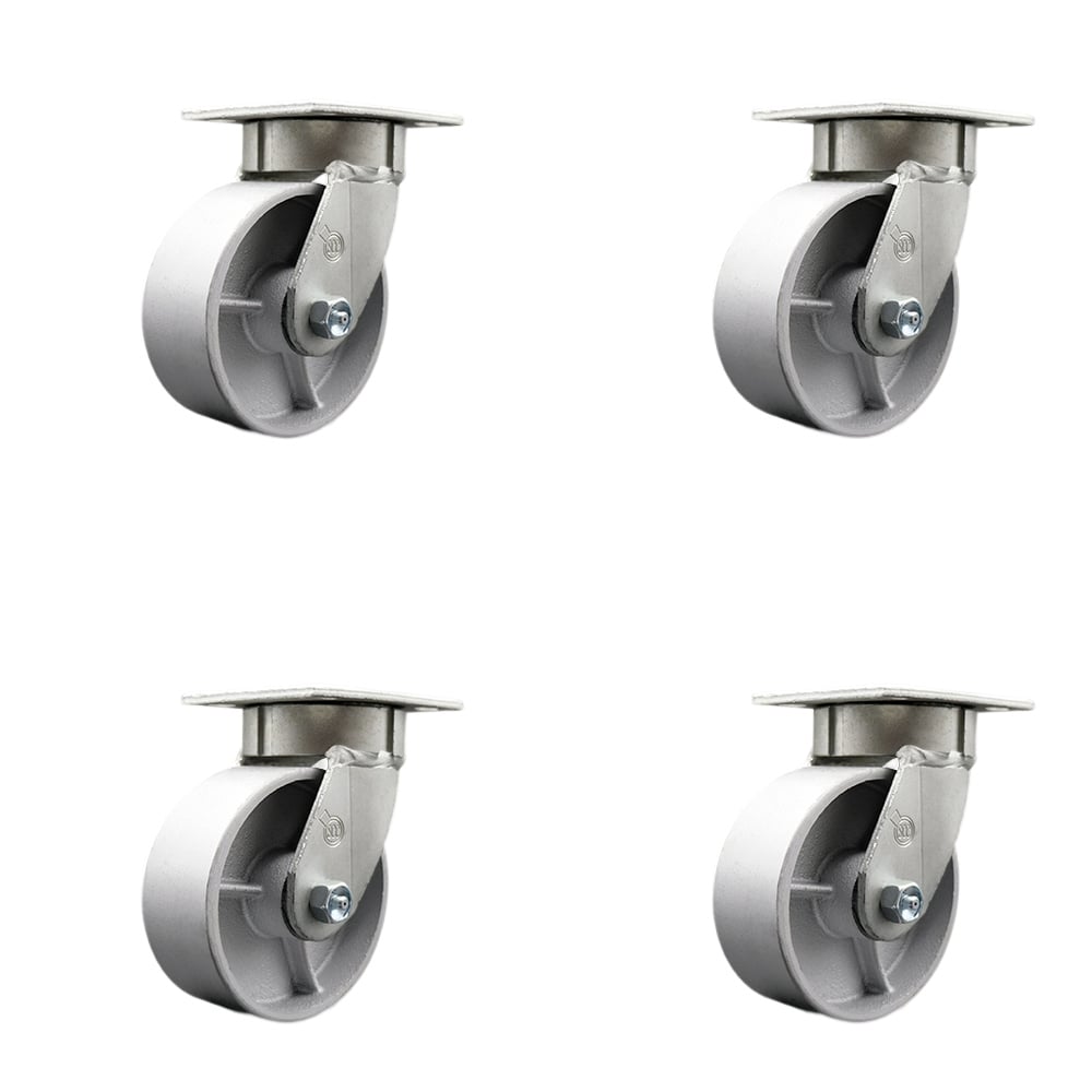 SCC-KP30S620-SSR-4 Kingpinless Semi Steel Cast Iron Swivel Top Plate Caster with 6 x 2 in. Silver Wheels - 4800 lbs Total Capacity - Set of 4