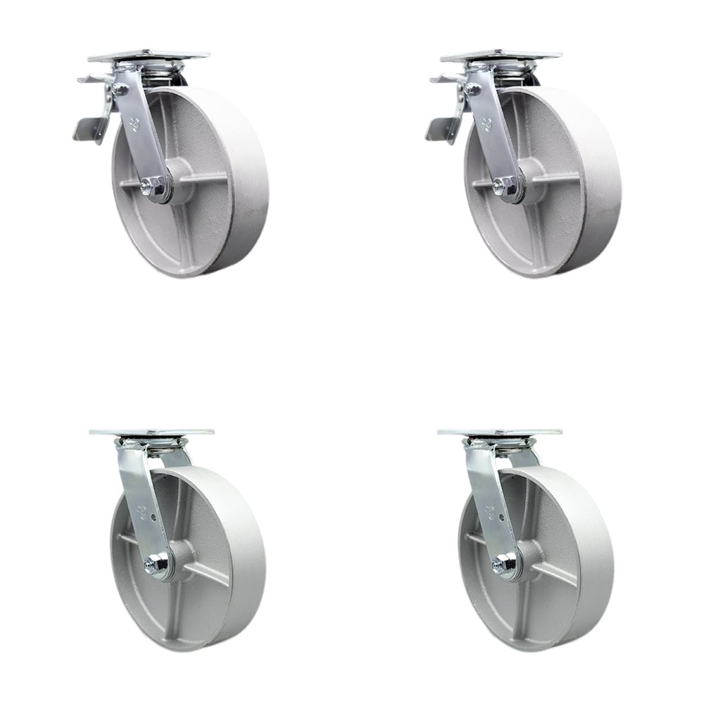 SCC-TTL30S820-SSB-2-S-2 Heavy Duty Swivel Caster with 8 in. Semi Steel Cast Iron Wheels & Ball Bearings - 5000 lbs Total Capacity - Set of 4