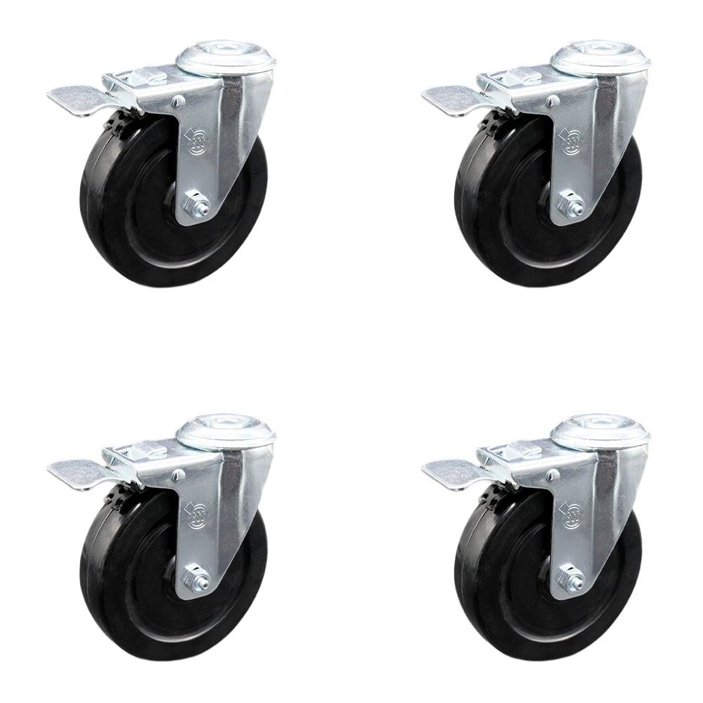 SCC-SSBHTTL20S514-HRS-4 Stainless Steel Hard Rubber Swivel Bolt Hole Caster with 5 x 1.25 in. Black Wheels - Set of 4