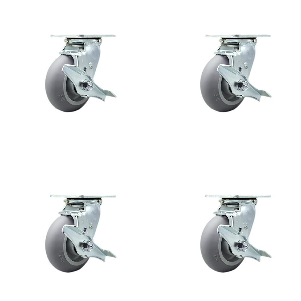 Stainless Steel Heavy Duty Swivel Caster with 5 in. Thermoplastic Donut Tread Wheels & Ball Bearings - 1400 lbs Total Capacity - Set of 4