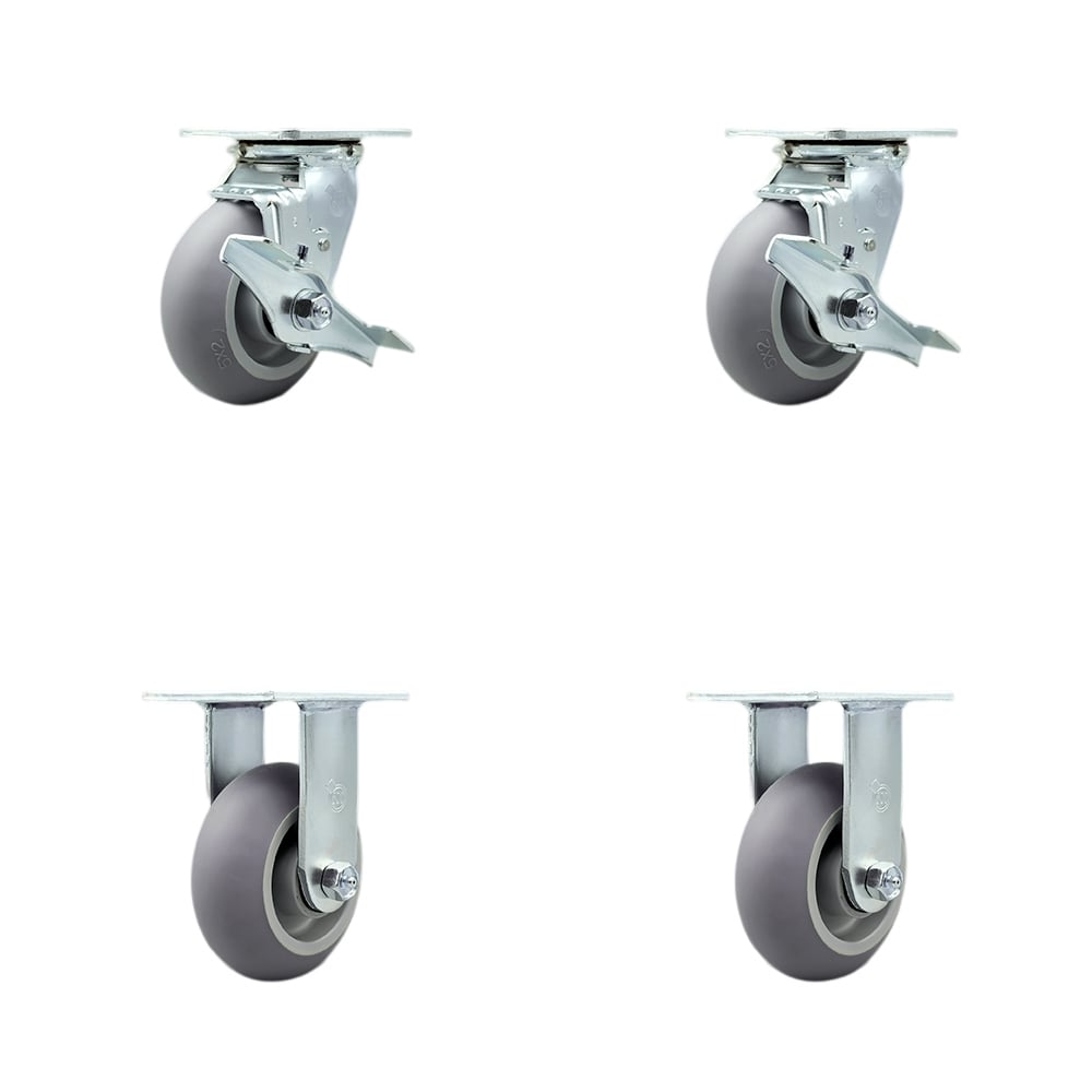 SCC-SS30S520-TPRBD-TLB-BSL-2-R-2 Stainless Steel Heavy Duty Swivel Caster with 5 in. Thermoplastic Donut Tread Wheels & Ball Bearings - Set of 4