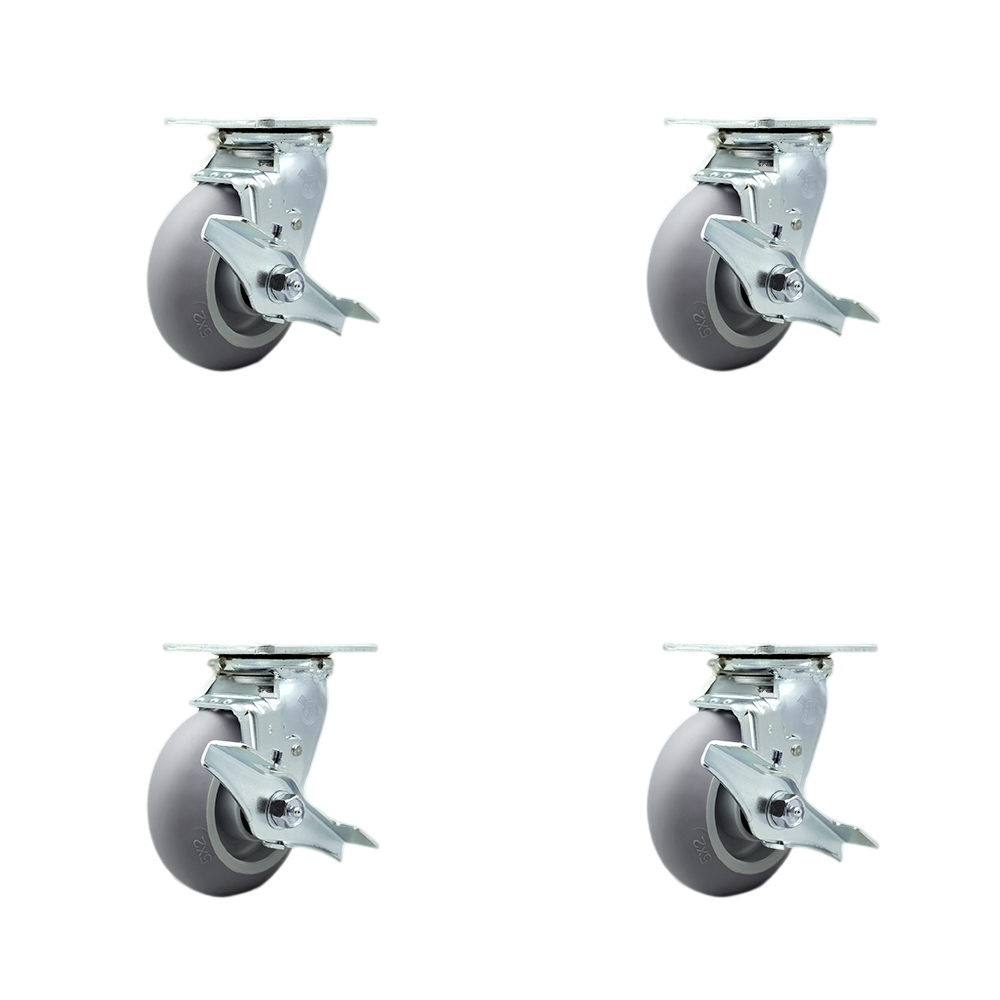 SCC-SS30S520-TPRBD-TLB-BSL-2-TLB-2 Stainless Steel Heavy Duty Swivel Caster Set with 5 in. Thermoplastic Donut Tread Wheel & Ball Bearing