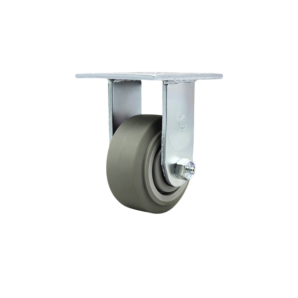 Stainless Steel Heavy Duty Rigid Top Plate Caster with 4 in. Thermoplastic Rubber Flat Tread Wheel & Ball Bearings - 300 lbs Capacity per Caster