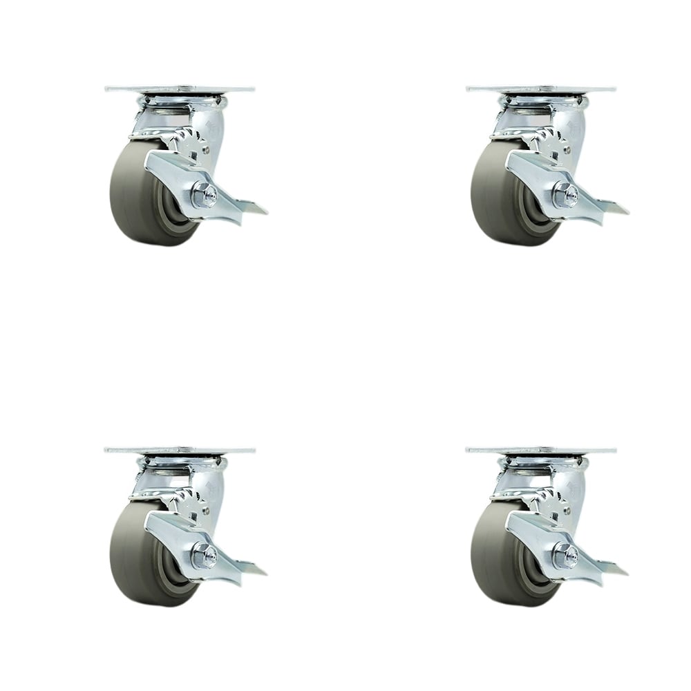 SCC-SS30S420-TPRBF-TLB-BSL-4 Stainless Steel Heavy Duty Swivel Caster with 4 in. Thermoplastic Flat Tread Wheels & Ball Bearings - Set of 4