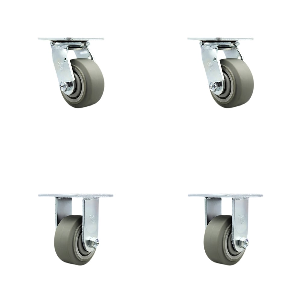 Stainless Steel Heavy Duty Swivel Caster with 4 in. Thermoplastic Rubber Flat Tread Wheels & Ball Bearings - 1200 lbs Total Capacity - Set of 4
