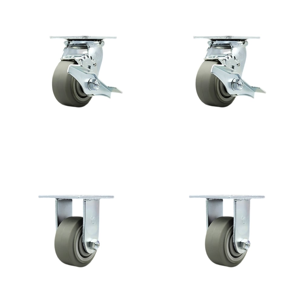 SCC-SS30S420-TPRBF-TLB-2-R-2 Stainless Steel Heavy Duty Swivel Caster with 4 in. Thermoplastic Rubber Flat Tread Wheels & Ball Bearings - Set of 4