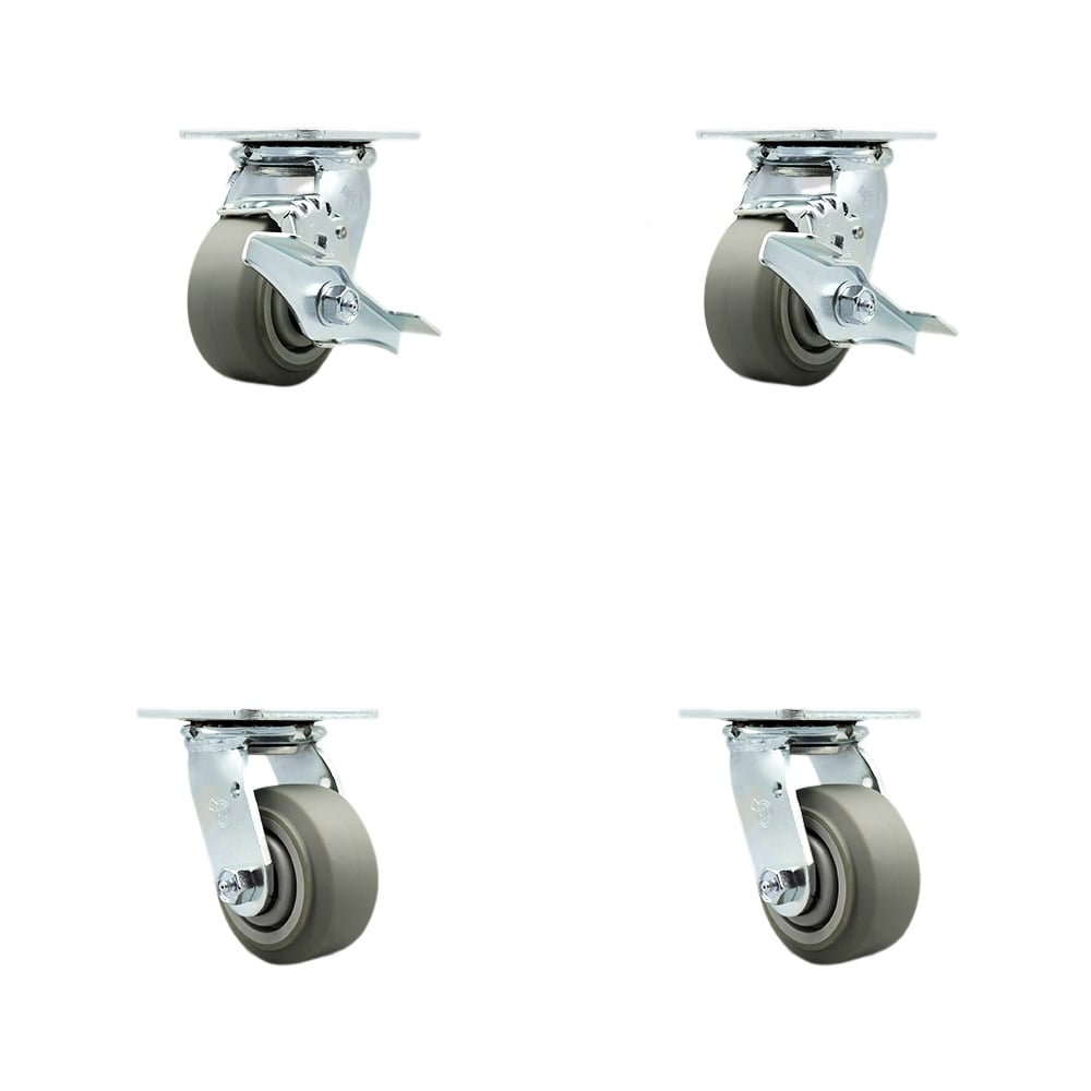 SCC-SS30S420-TPRBF-TLB-BSL-2-BSL-2 Stainless Steel Heavy Duty Swivel Caster with 4 in. Poly Wheel & Ball Bearing - Set of 4