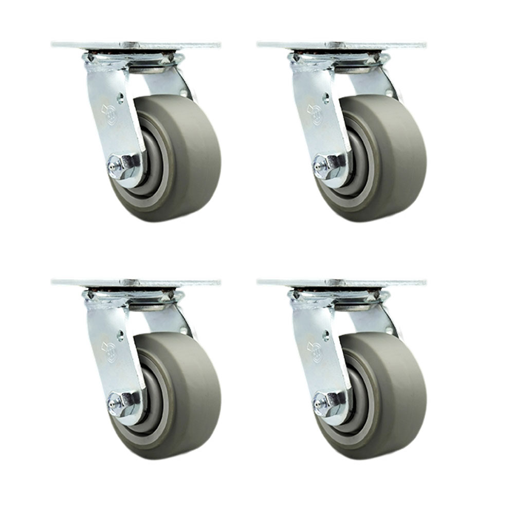 SCC-30CS420-TPRBF-4 Heavy Duty Swivel Caster with 4 in. Thermoplastic Rubber Flat Tread Wheels & Ball Bearings - 1200 lbs Total Capacity - Set of 4