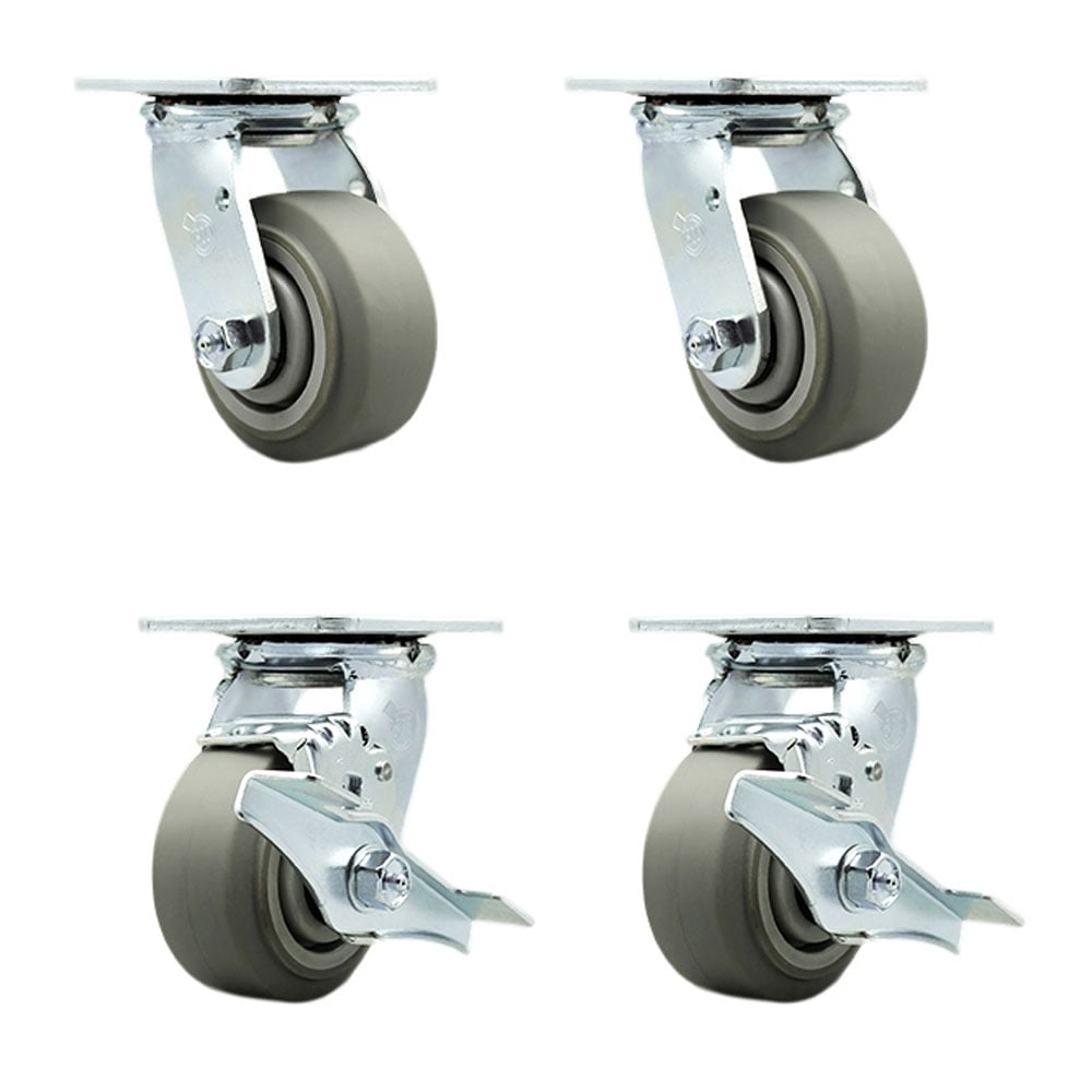 Heavy Duty Swivel Caster with 4 in. Thermoplastic Rubber Flat Tread Wheels & Ball Bearings - 1200 lbs Total Capacity - Set of 4