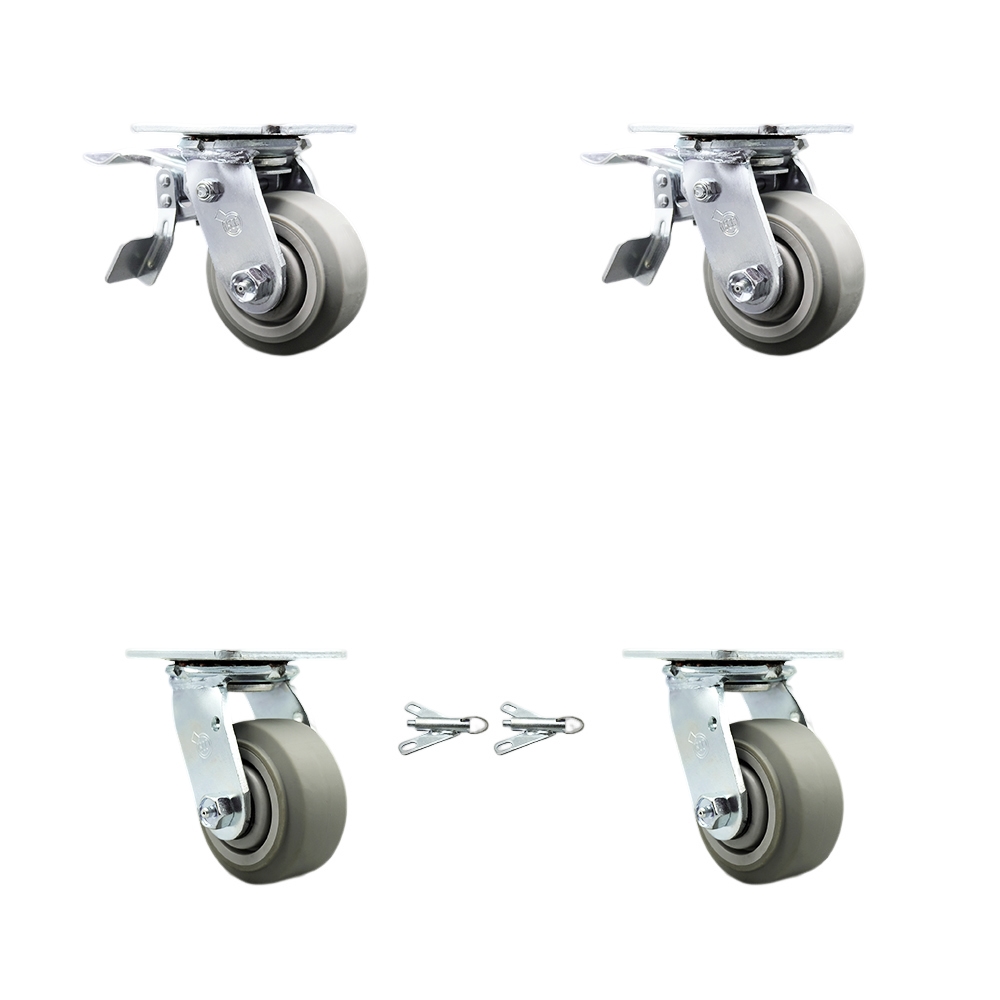 SCC-TTL30S420-TPRBF-2-BSL-2 Heavy Duty Swivel Caster with 4 in. Thermoplastic Flat Tread Wheels & Ball Bearings - Set of 4