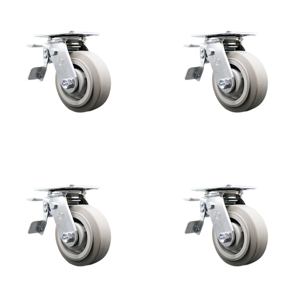 SCC-TTL30S520-TPRBF-4 Heavy Duty Swivel Caster with 5 in. Thermoplastic Rubber Flat Tread Wheels & Ball Bearings - 1400 lbs Total Capacity - Set of 4