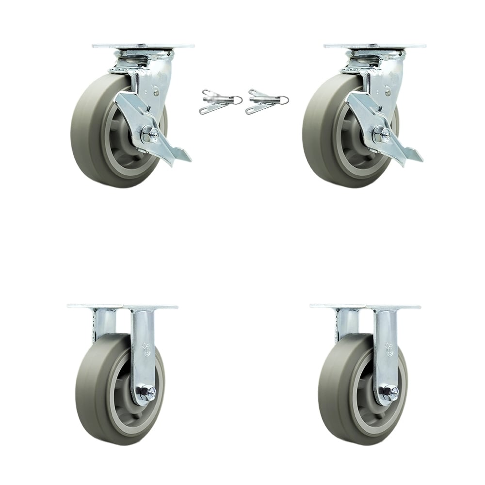 SCC-30CS620-TPRBF-TLB-BSL-2-R-2 Heavy Duty Swivel Caster with 6 in. Thermoplastic Rubber Flat Tread Wheels & Ball Bearings - Set of 4