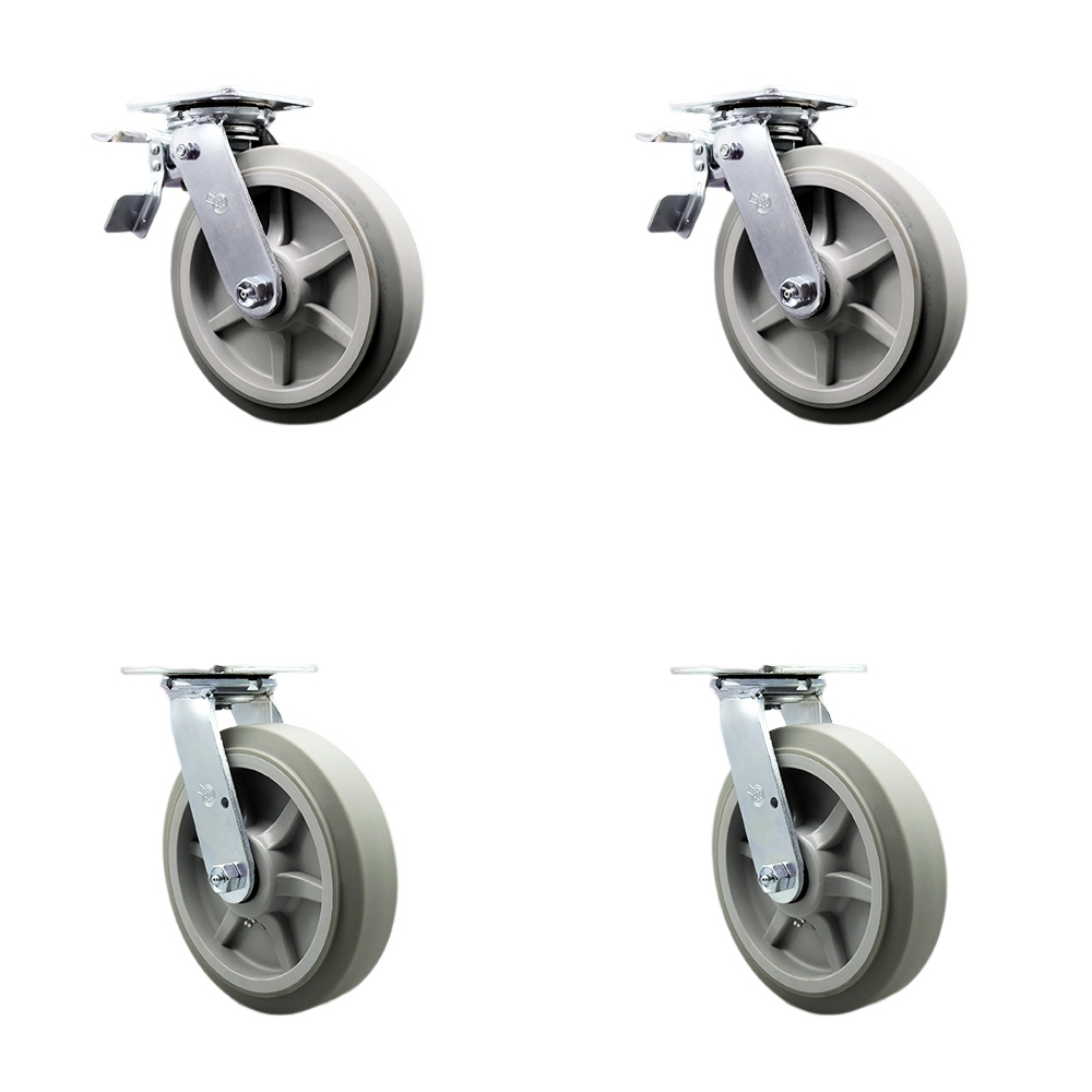 SCC-TTL30S820-TPRBF-2-S-2 Heavy Duty Swivel Caster with 8 in. Thermoplastic Rubber Flat Tread Wheels & Ball Bearings - Set of 4