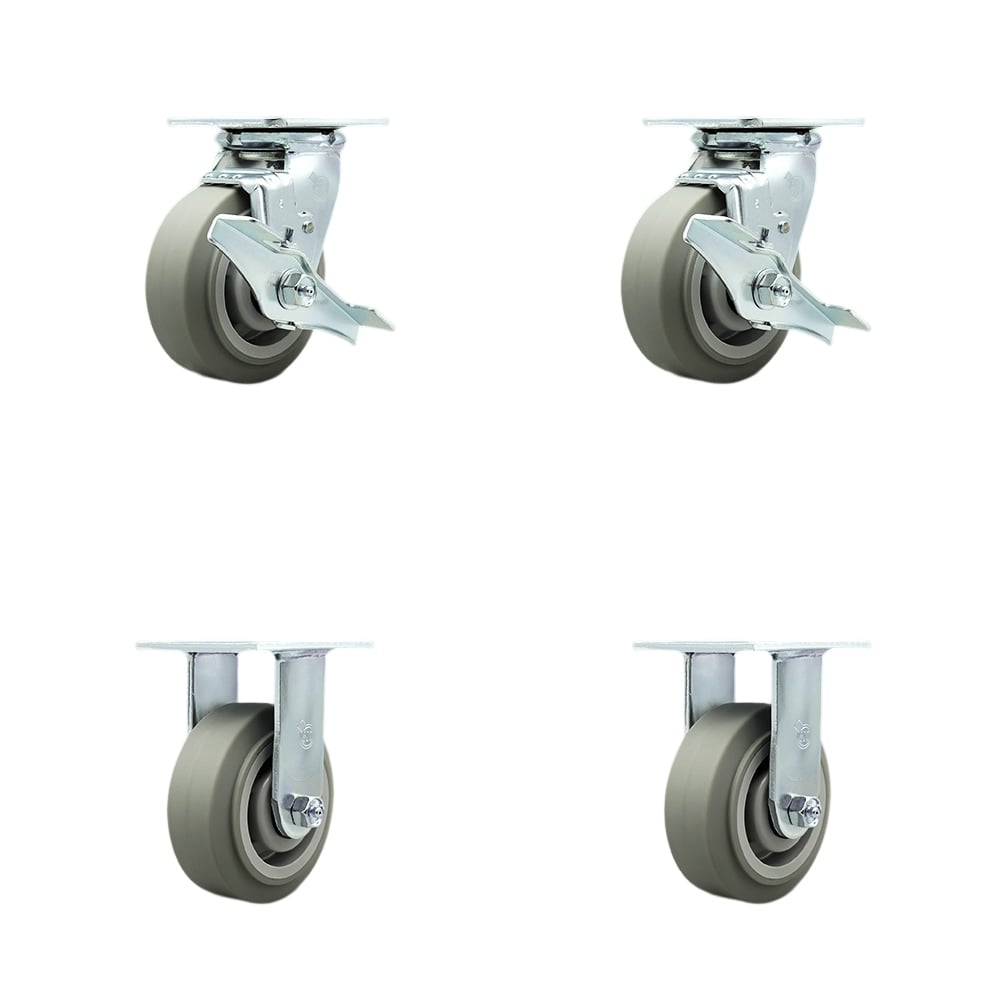 SCC-SS30S520-TPRBF-TLB-BSL-2-R-2 Stainless Steel Heavy Duty Swivel Caster with 5 in. Thermoplastic Flat Tread Wheels & Ball Bearings - Set of 4