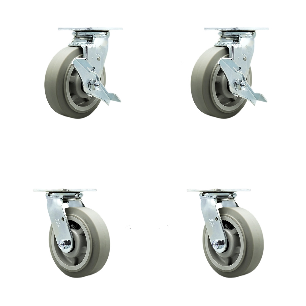 SCC-SS30S620-TPRBF-TLB-BSL-2-BSL-2 Stainless Steel Heavy Duty Swivel Caster with 6 in. Poly Wheel & Ball Bearing - Set of 4