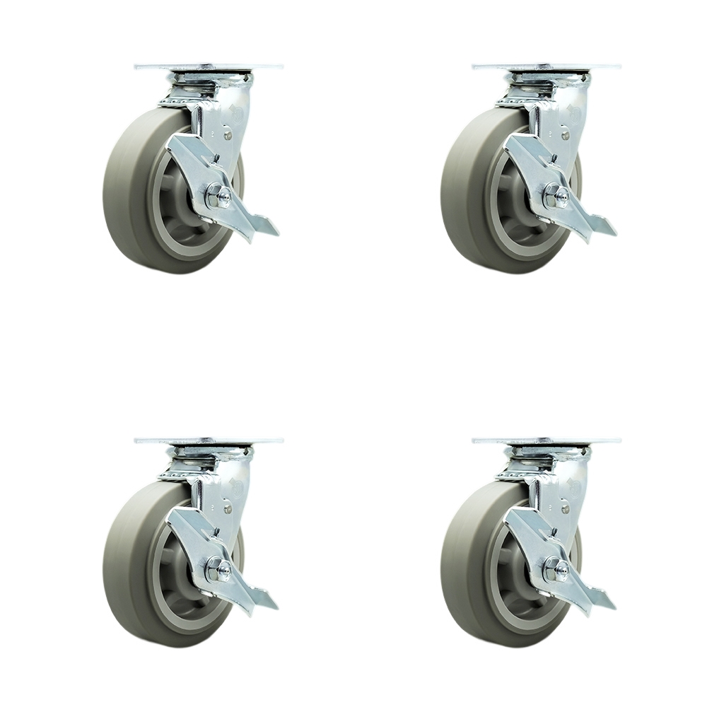 SCC-SS30S620-TPRBF-TLB-BSL-2-TLB-2 Stainless Steel Heavy Duty Swivel Caster Set with 6 in. Thermoplastic Flat Tread Wheel & Ball Bearing