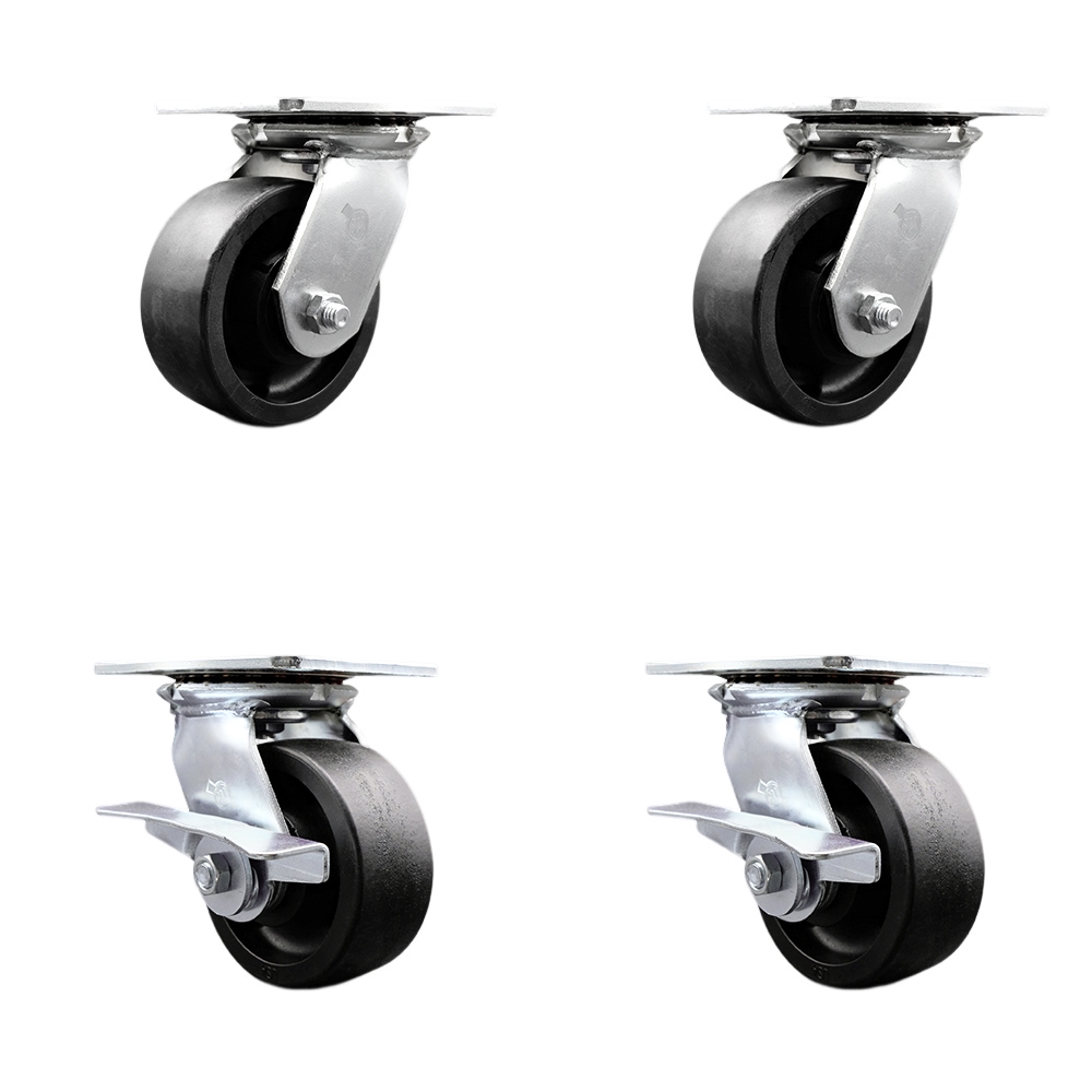 SCC-35S520-GFNR-2-SLB-2 Heavy Duty Large Top Plate Glass Filled Nylon Swivel Caster with 5 x 2 in. Black Wheels - 6000 lbs Total Capacity - Set of 4