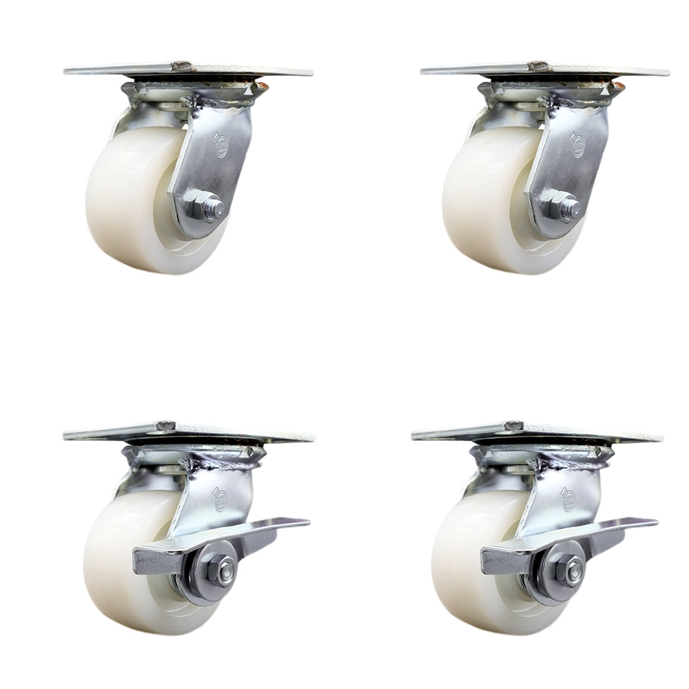 SCC-35S420-NYR-2-SLB-2 Heavy Duty Large Top Plate Nylon Swivel Caster with 4 x 2 in. White Wheels - 3200 lbs Total Capacity - Set of 4