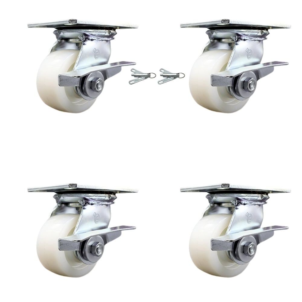 SCC-35S420-NYR-SLB-BSL-2-SLB-2 Heavy Duty Large Top Plate Nylon Swivel Caster with 4 x 2 in. White Wheels - 3200 lbs Capacity - Set of 4