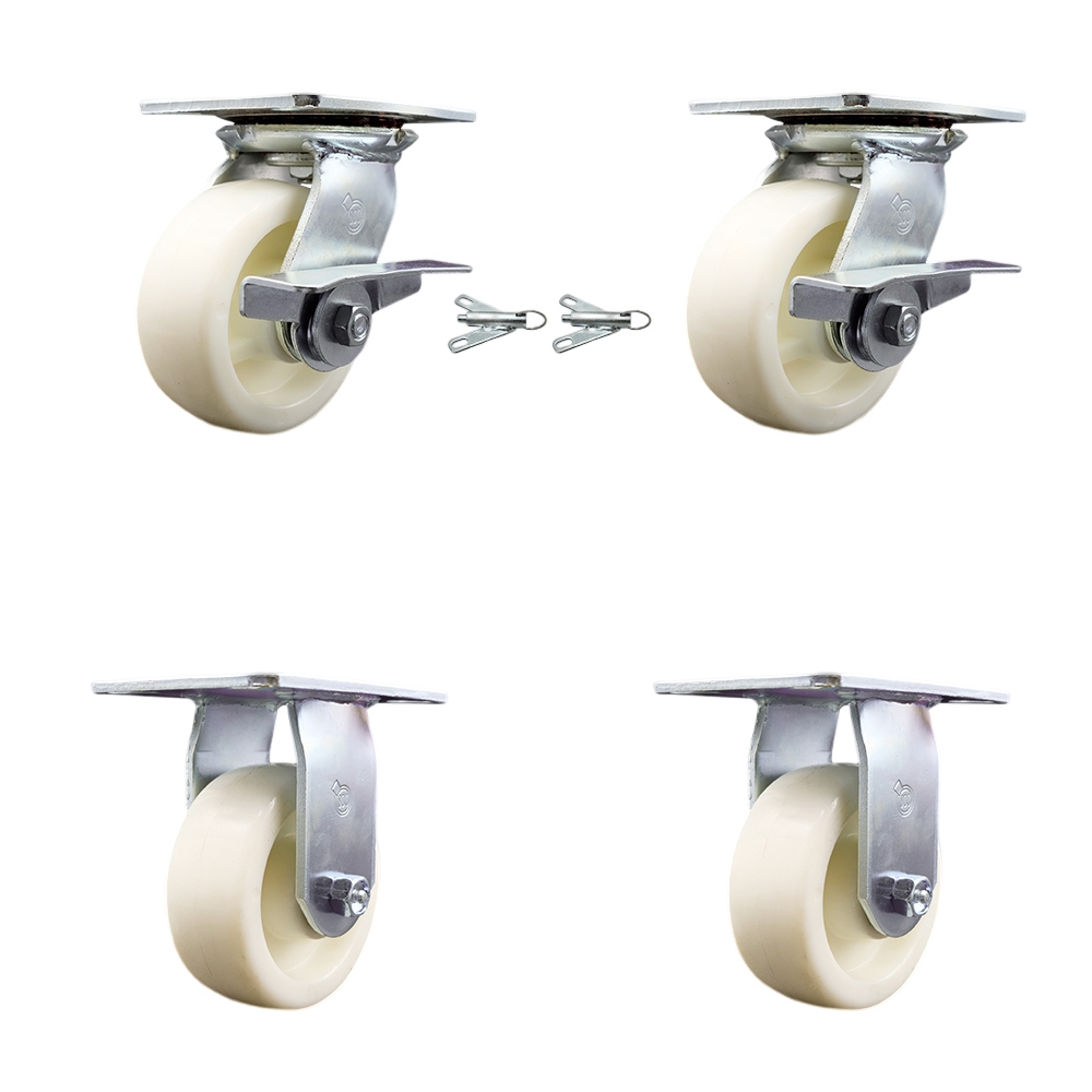 SCC-35S520-NYR-SLB-BSL-2-R-2 Heavy Duty Large Top Plate Nylon Swivel Caster with 5 x 2 in. White Wheels - 3600 lbs Total Capacity - Set of 4