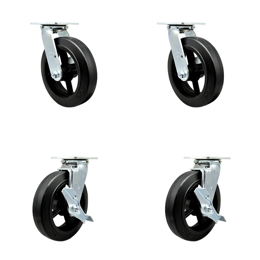 SCC-30CS820-RAB-BSL-2-TLB-2 Heavy Duty Swivel Caster with 8 in. Rubber on Aluminum Wheels & Ball Bearings - Set of 4