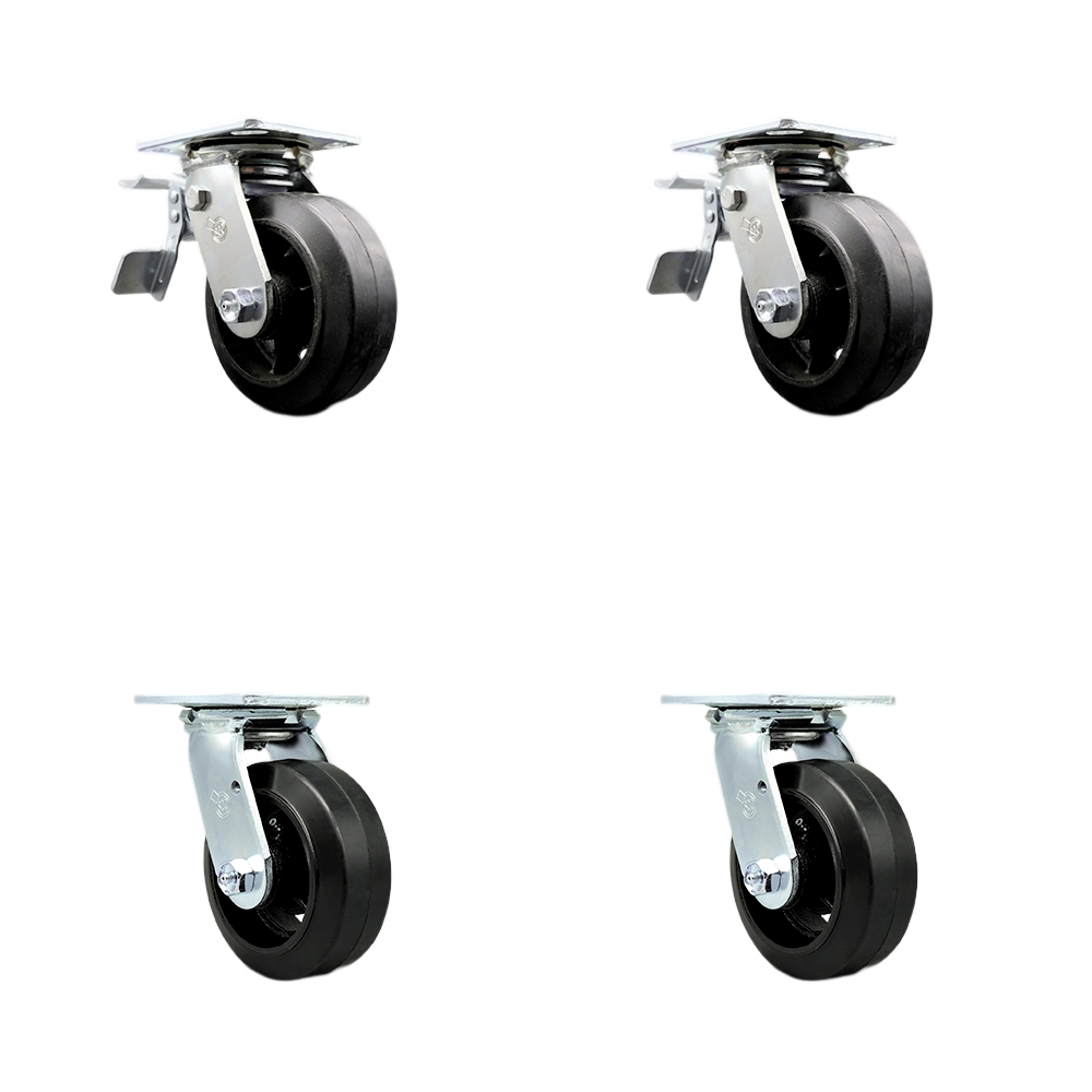 SCC-TTL30S520-RSB-2-S-2 Heavy Duty Swivel Caster with 5 in. Rubber on Metal Wheels & Ball Bearings - 1600 lbs Total Capacity - Set of 4