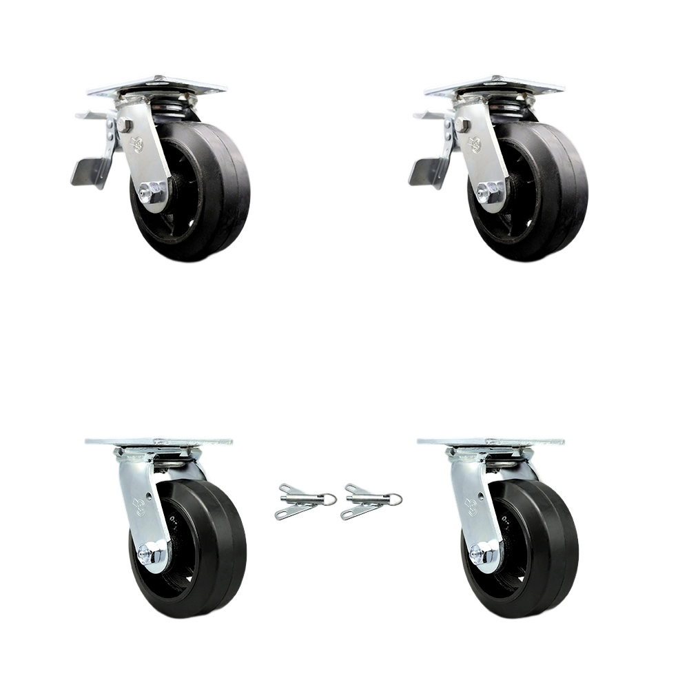 SCC-TTL30S520-RSB-2-BSL-2 Heavy Duty Swivel Caster with 5 in. Rubber on Metal Wheels & Ball Bearings - Set of 4