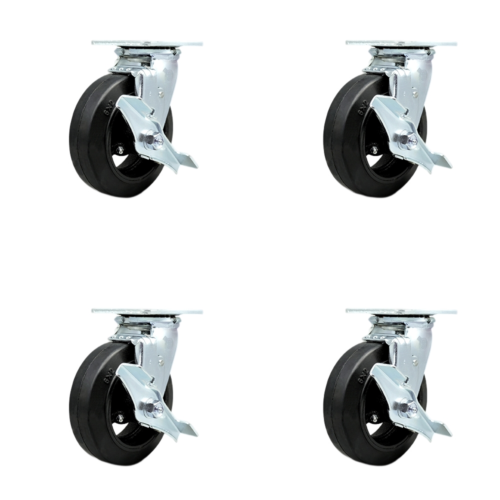 SCC-30CS620-RSB-TLB-BSL-4 Heavy Duty Swivel Caster with 6 in. Rubber on Metal Wheels & Ball Bearings - Set of 4