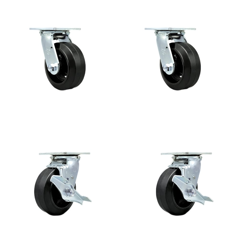SCC-30CS620-RSB-2-TLB-2 Heavy Duty Swivel Caster with 6 in. Rubber on Metal Wheels & Ball Bearings - 1800 lbs Total Capacity - Set of 4
