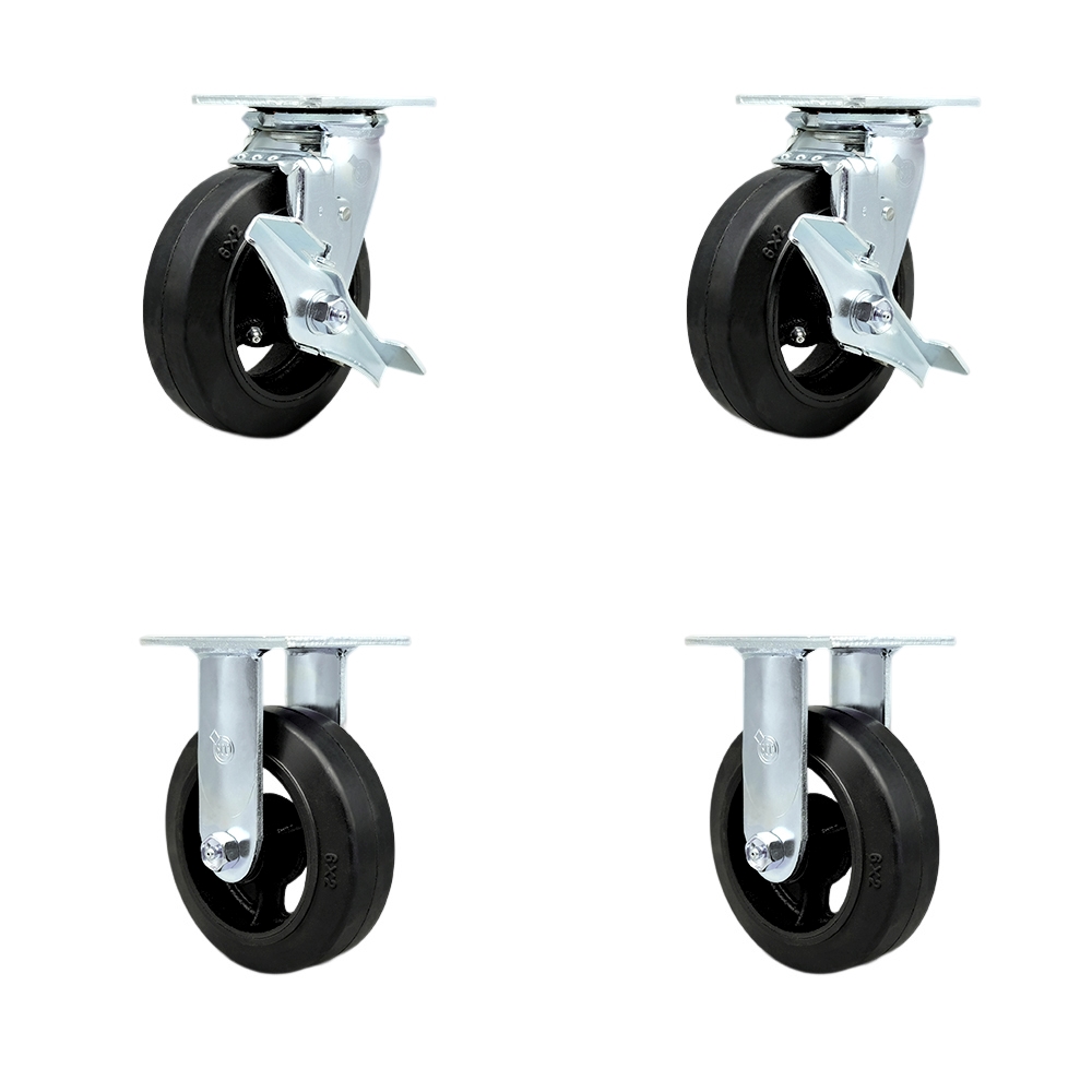 SCC-30CS620-RSB-TLB-2-R620-2 Heavy Duty Swivel Caster with 6 in. Rubber on Metal Wheels & Ball Bearings - 1800 lbs Total Capacity - Set of 4