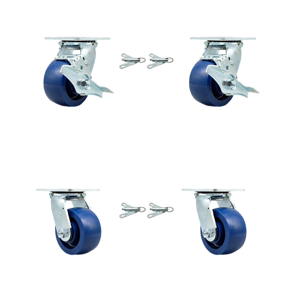 SCC-30CS420-SPUB-TLB-BSL-2-BSL-2 Heavy Duty Swivel Caster with 4 in. Solid Poly Wheels & Ball Bearings - Set of 4