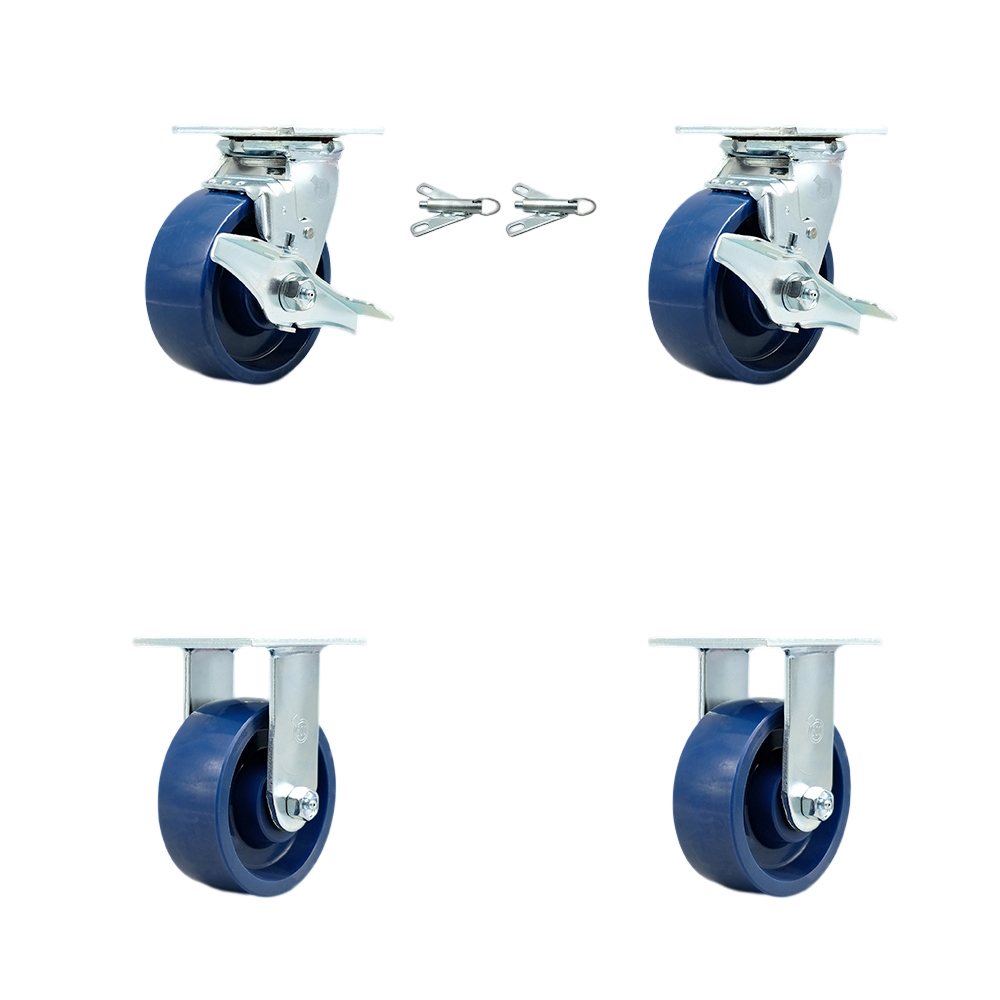 SCC-30CS520-SPUB-TLB-BSL-2-R-2 Heavy Duty Swivel Caster with 5 in. Solid Poly Wheels & Ball Bearings - 4000 lbs Total Capacity - Set of 4