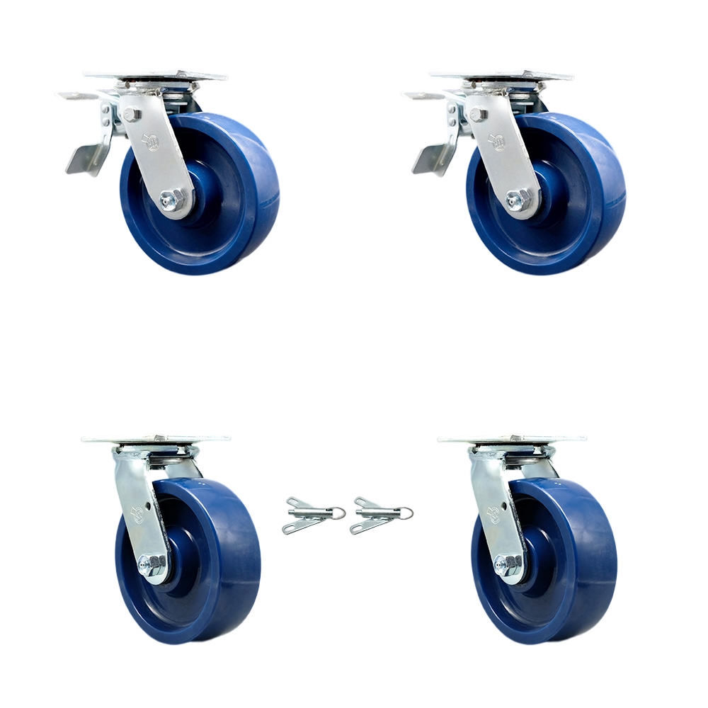 SCC-TTL30S620-SPUB-2-BSL-2 Heavy Duty Swivel Caster with 6 in. Solid Polyurethane Wheels & Ball Bearings - Set of 4