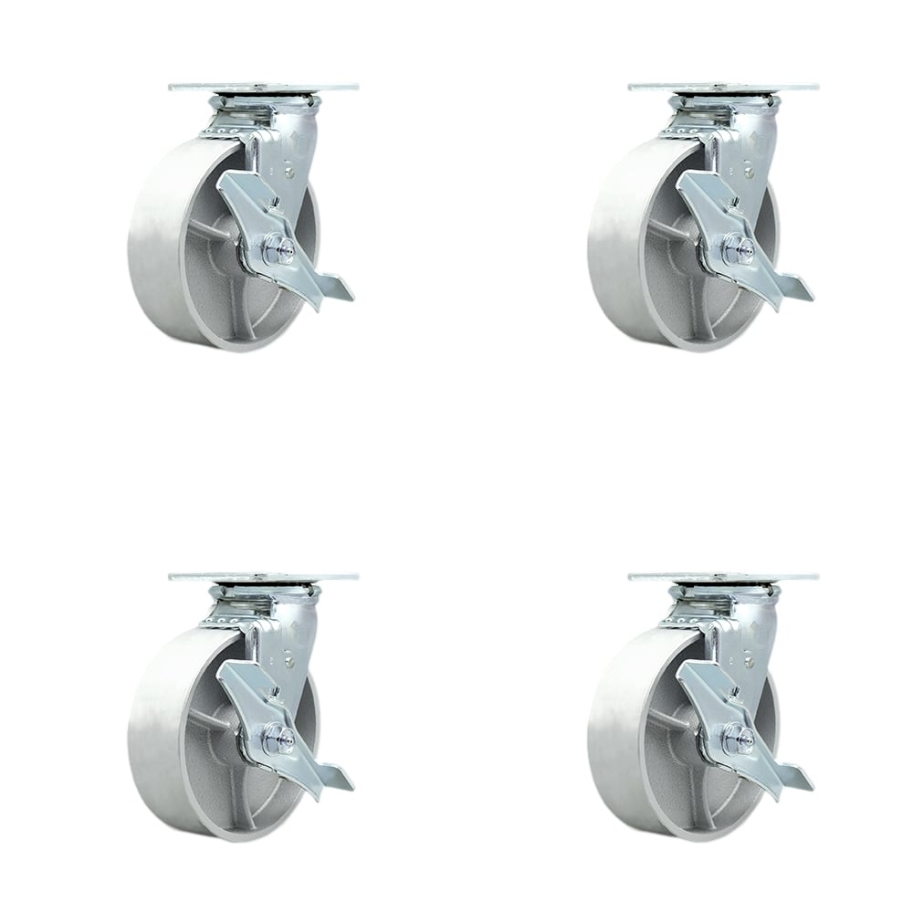 SCC-30CS620-SSB-TLB-4 Heavy Duty Swivel Caster with 6 in. Semi Steel Cast Iron Wheels & Ball Bearings - 4800 lbs Total Capacity - Set of 4