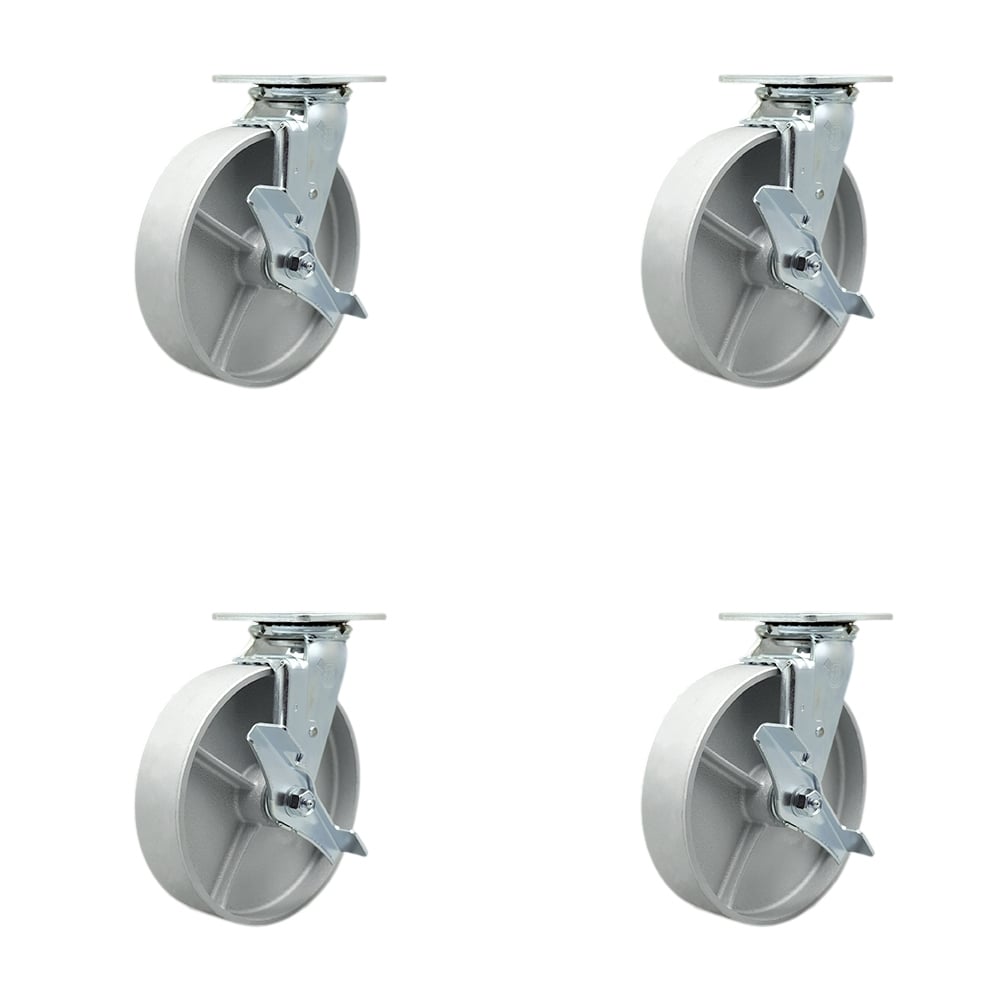 SCC-30CS820-SSB-TLB-4 Heavy Duty Swivel Caster with 8 in. Semi Steel Cast Iron Wheels & Ball Bearings - 5000 lbs Total Capacity - Set of 4