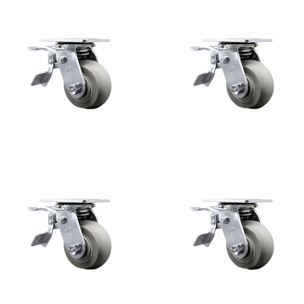 Heavy Duty Swivel Caster with 4 in. Thermoplastic Rubber Donut Tread Wheels & Ball Bearings - 1200 lbs Total Capacity - Set of 4