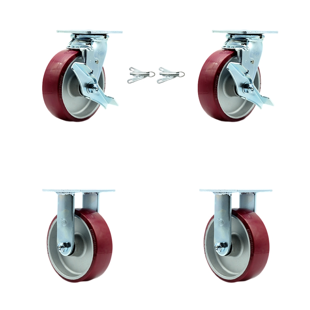 SCC-30CS620-PAB-TLB-BSL-2-R-2 Heavy Duty Swivel Caster with 6 in. Polyurethane on Aluminum Wheels & Ball Bearings - Set of 4