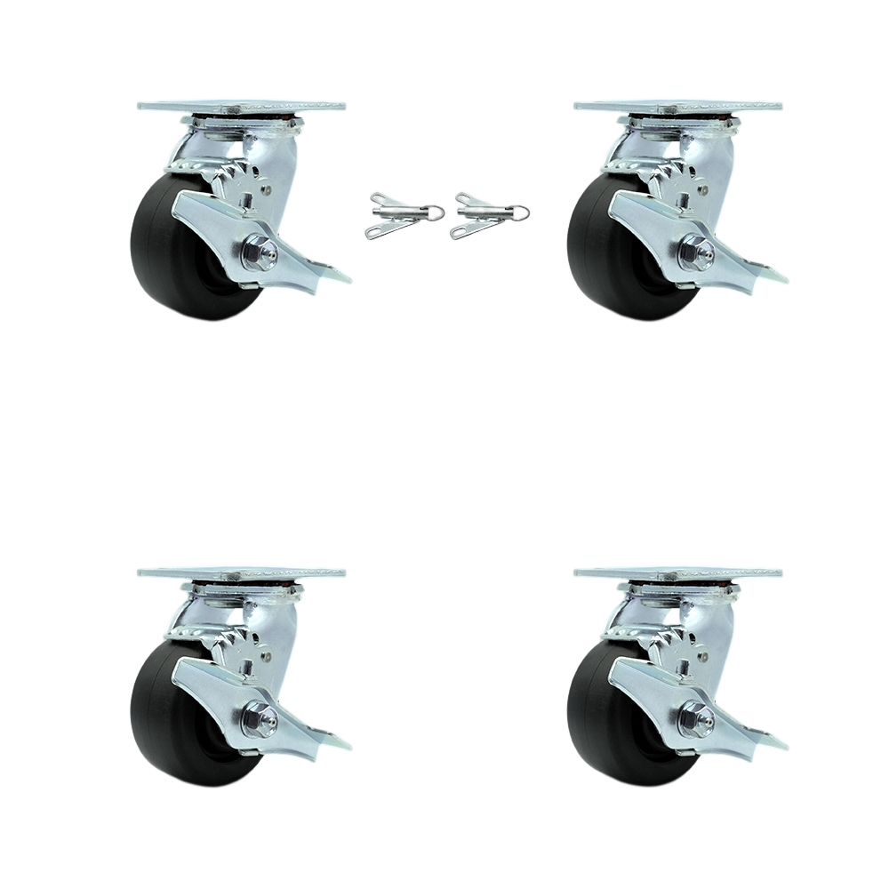 SCC-30CS420-POB-TLB-BSL-2-TLB-2 Heavy Duty Swivel Caster with 4 in. Polyolefin Wheels & Ball Bearings - Set of 4