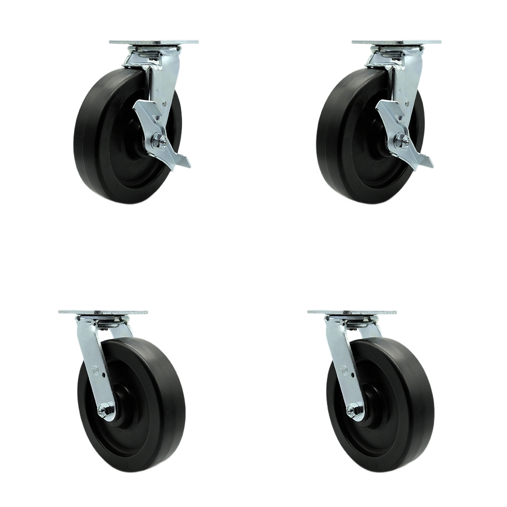 SCC-30CS820-POB-TLB-BSL-2-BSL-2 Heavy Duty Swivel Caster with 8 in. Polyolefin Wheels & Ball Bearings - Set of 4