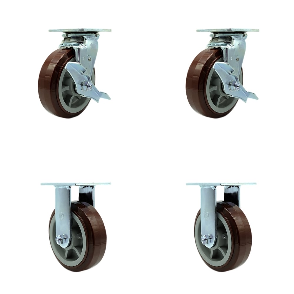 SCC-30CS620-PPUB-TLB-2-R620-2 Heavy Duty Swivel Caster with 6 in. Polyurethane Wheels & Ball Bearings - 3600 lbs Total Capacity - Set of 4