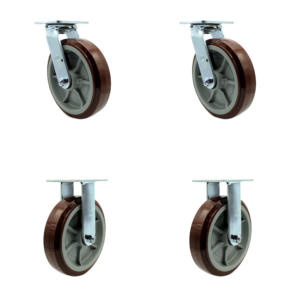 SCC-30CS820-PPUB-2-R820-2 Heavy Duty Swivel Caster with 8 in. Polyurethane Wheels & Ball Bearings - 4000 lbs Total Capacity - Set of 4