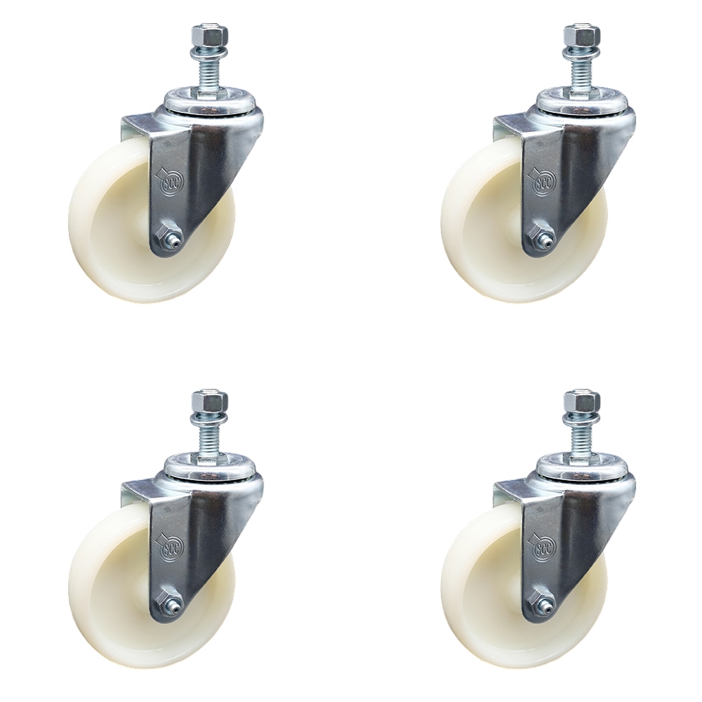 Nylon Swivel Casters - White - Set of 4 - 1200 lbs Capacity