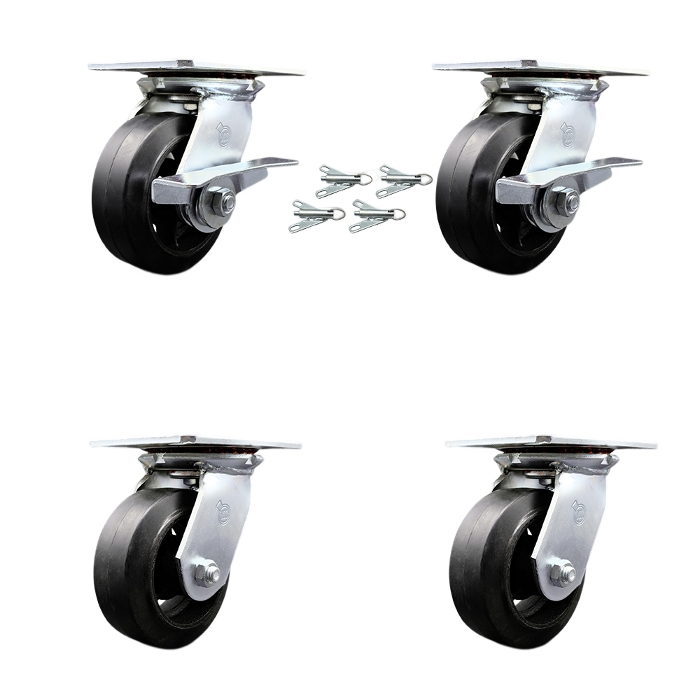 SCC-35S520-RSR-SLB-BSL-2-BSL-2 Heavy Duty Large Top Plate Rubber on Cast Iron Swivel Caster with 5 x 2 in. Black Wheel - 1600 lbs Capacity - Set of 4
