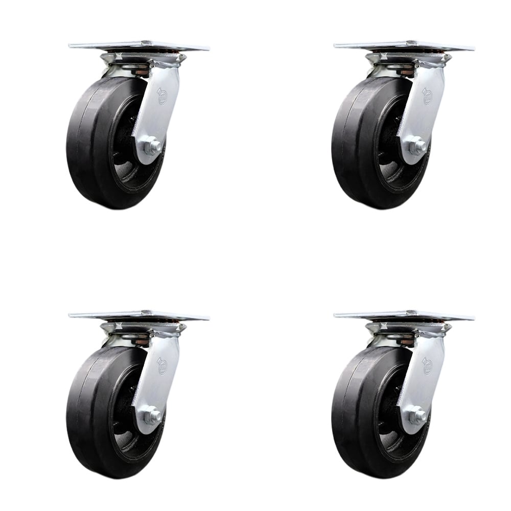 SCC-35S620-RSR-4 Heavy Duty Large Top Plate Rubber on Cast Iron Swivel Caster with 6 x 2 in. Black Wheels - 1800 lbs Total Capacity - Set of 4