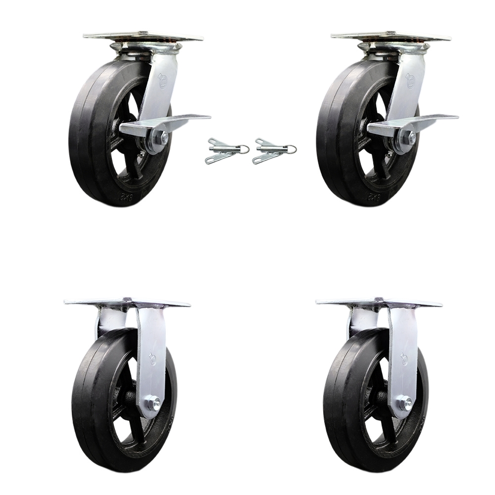 SCC-35S820-RSR-SLB-BSL-2-R-2 Heavy Duty Large Top Plate Rubber on Cast Iron Swivel Caster with 8 x 2 in. Black Wheels - 2000 lbs Capacity - Set of 4